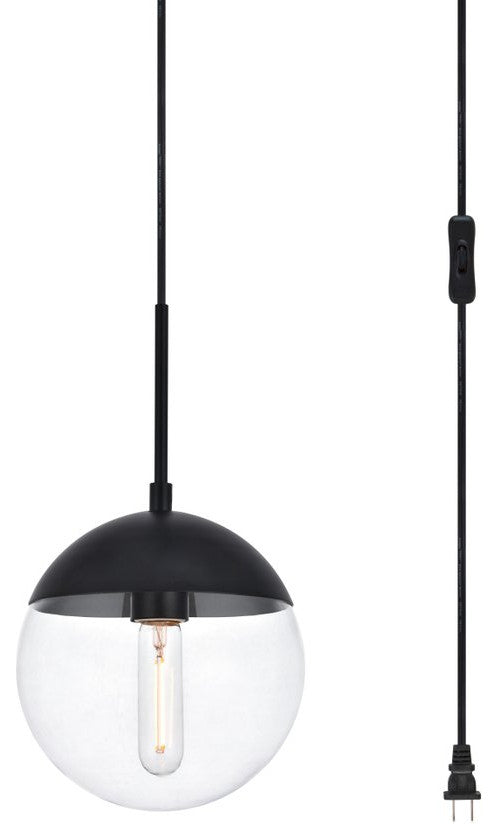 Elsa 1-Light Black Plug-In Pendant With Clear Glass