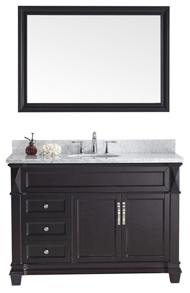 Virtu Victoria 48" Single Bathroom Vanity, Espresso With Faucet and Mirror