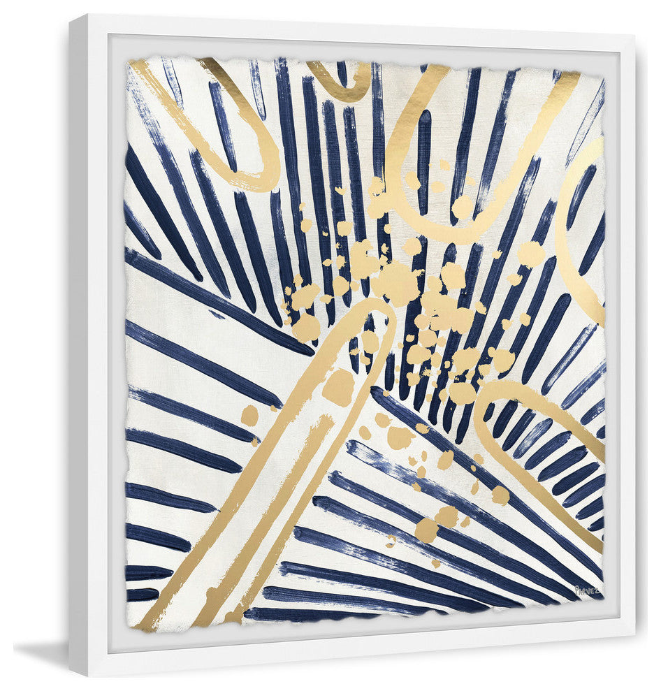 "Blue and Gold Strokes" Framed Painting Print, 24"x24"