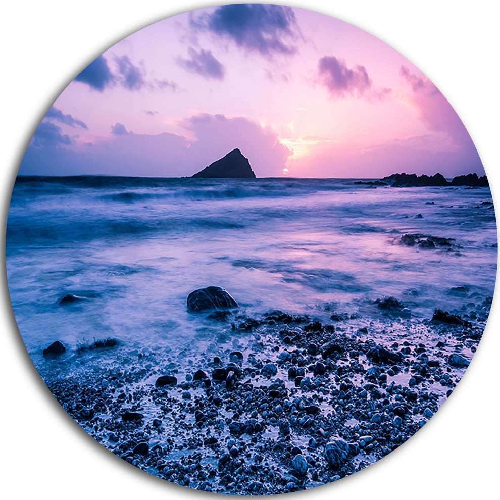 Slow Motion Waves On Rocky Beach, Seascape Disc Metal Wall Art, 11"