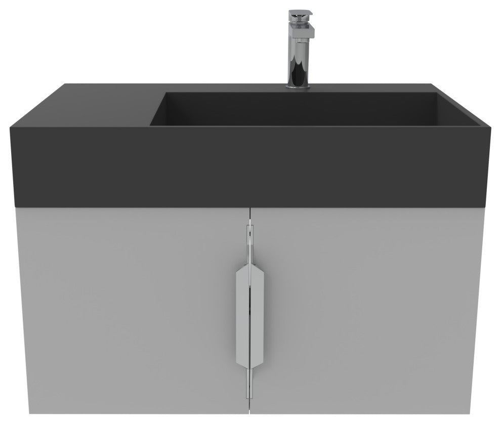 CastelloUSA Amazon 30" Right Wall Mounted Bathroom Vanity Set, Gray, Black Top, Chrome Handles