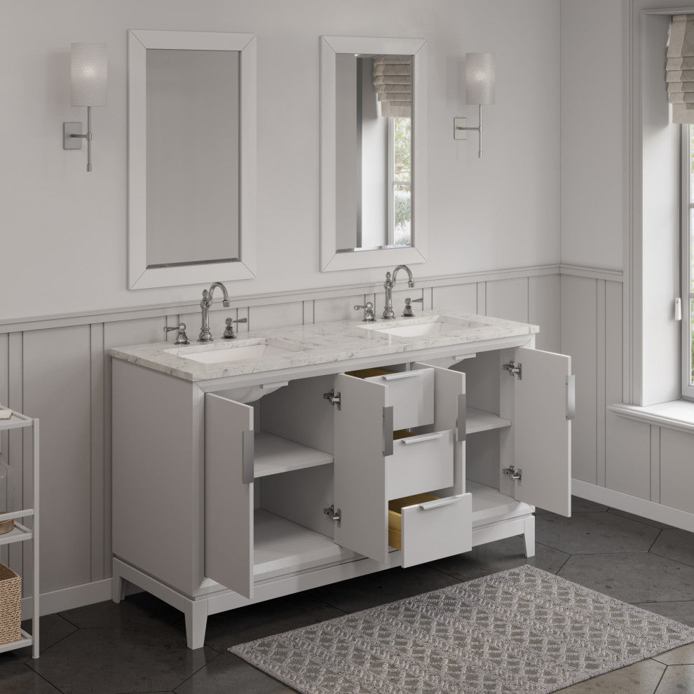 Elizabeth 60" Double Sink Carrara White Marble Vanity, Pure White