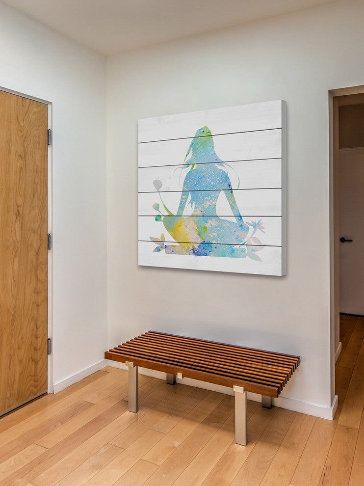 "Blue Meditation" Painting Print on White Wood