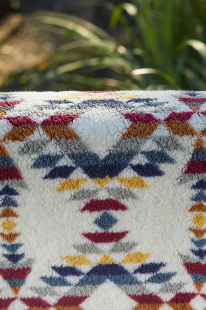 Sherpa Faux Throws 50"X60" Navajo Print Grey, Aztec Print Multi