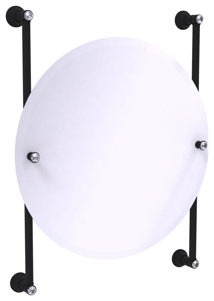 Carolina Crystal Round Frameless Rail Mounted Mirror, Matte Black
