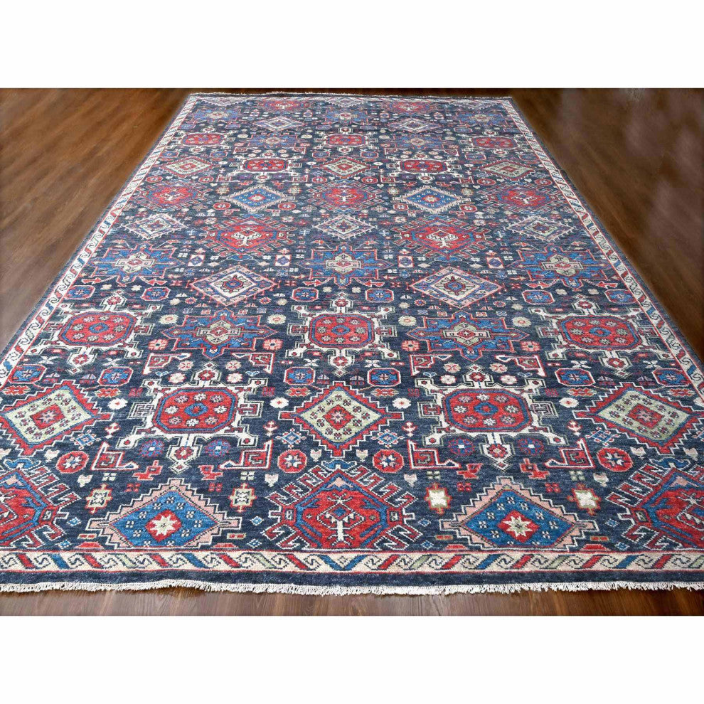 Charcoal Black Supple Pure Wool Hand Knotted Oversize Oriental Rug 12'x18'