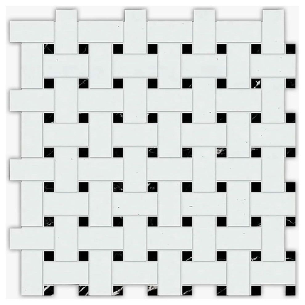 Thassos Polished 1x2 Basket Weave Marble Mosaic