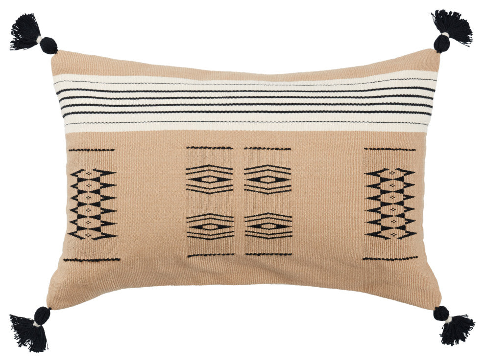 Jaipur Living Tobu Tribal Light Brown/Black Poly Fill Pillow 12"X20" Lumbar