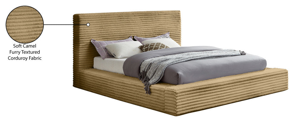 Dexter Upholstered Bed, Camel, King, Corduroy Fabric