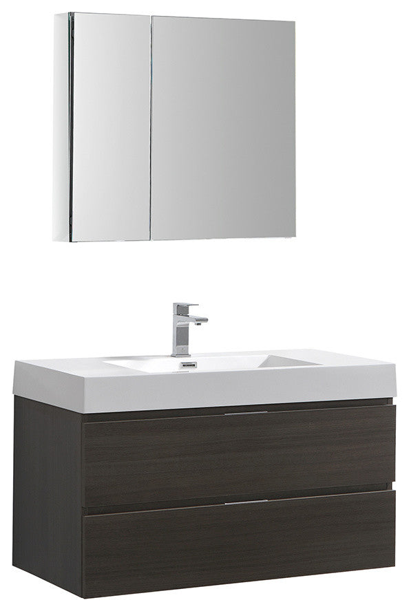 Valencia 40" Gray Oak Wall Hung Modern Bathroom Vanity, Medicine Cabinet