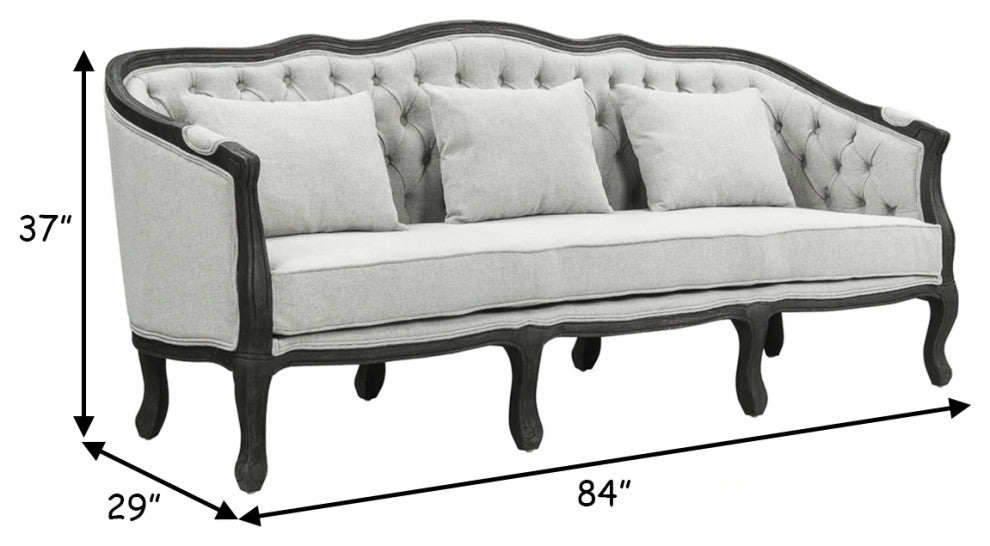 Benzara BM276239 84" Sofa With Cushion Seat, Armrests, Fabric, Gray/Brown