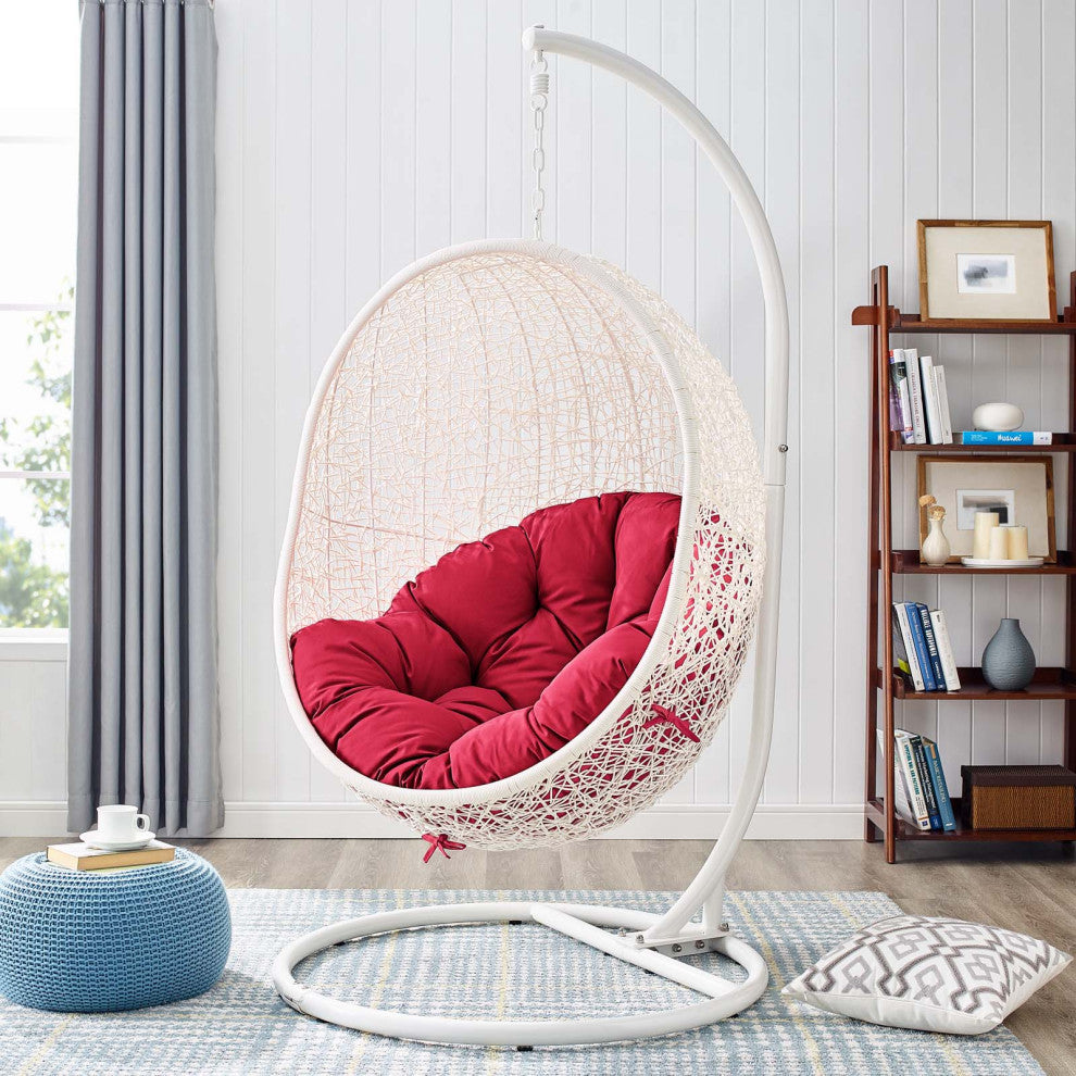White Red Hide Outdoor Patio Swing Chair With Stand