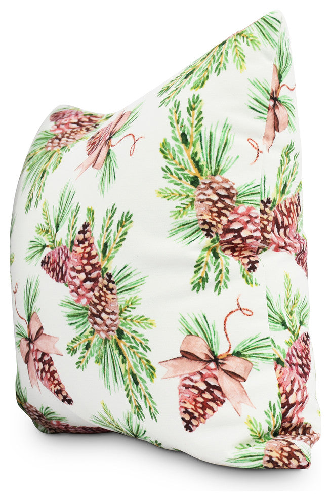 Greenery 20" Off White Holiday Print Decorative Throw Pillow