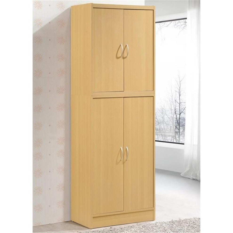 Pemberly Row 4-Door and 4-Shelf Contemporary Wood Kitchen Pantry in Beige
