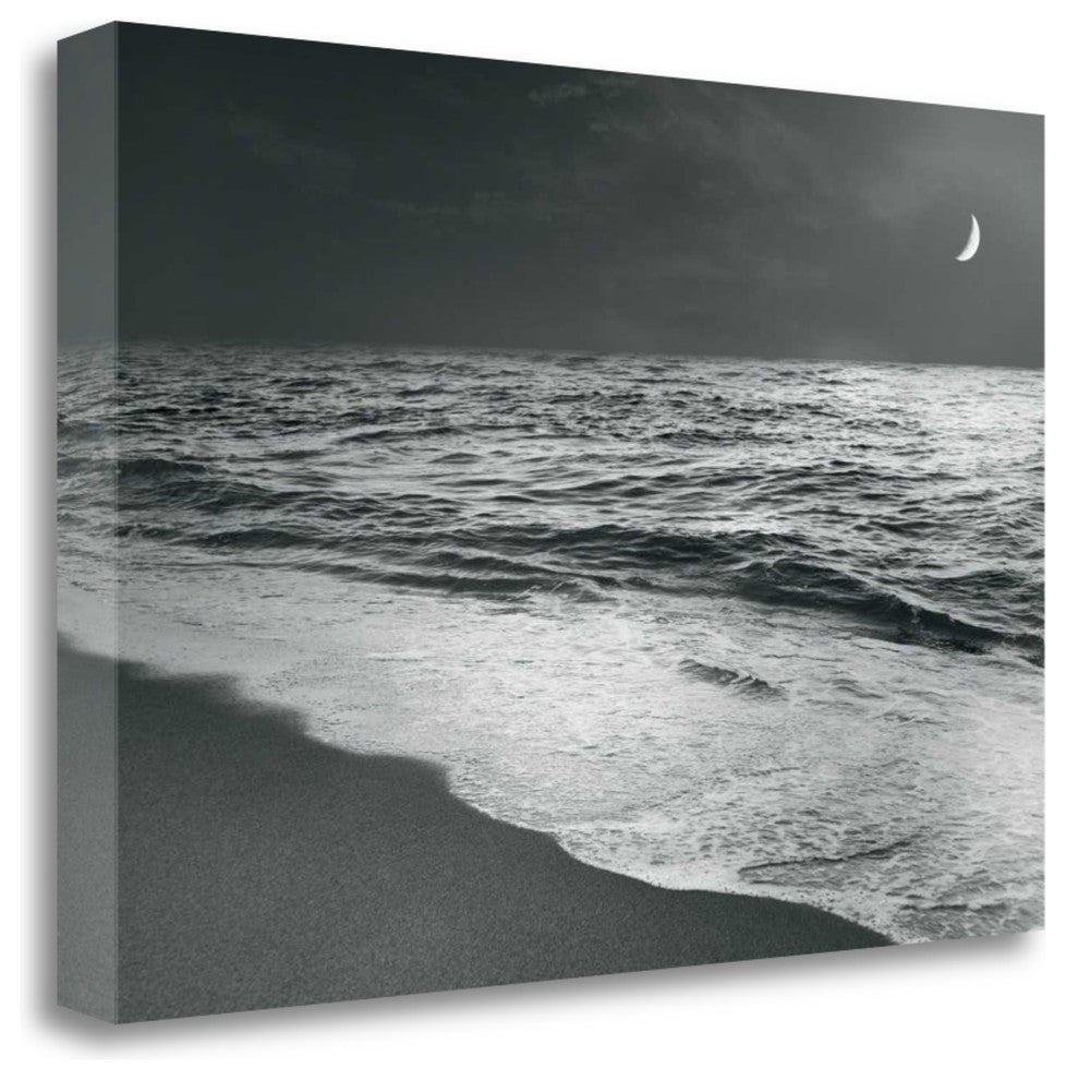 "Moonrise Beach Black And White" By Sue Schlabach, Giclee on Gallery Wrap Canvas
