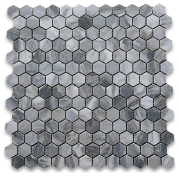 Bardiglio Gray Dark Grey Marble 1 inch Hexagon Mosaic Tile Honed, 1 sheet