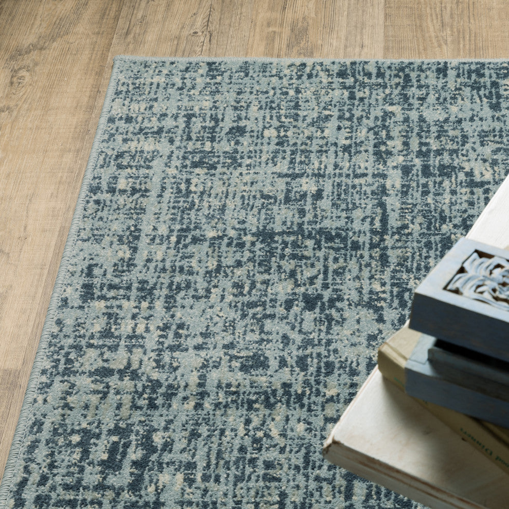 Bastian Etched Striped Teal/ Grey Indoor Area Rug, Blue, 7'10"x10'