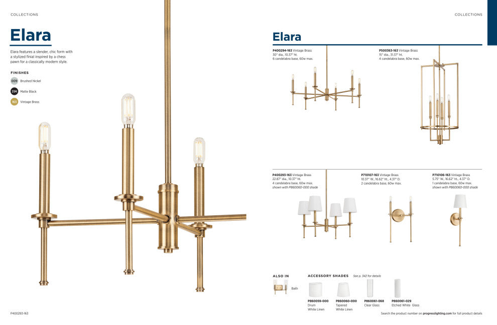 Elara Collection 4-3/4, 1-Light Vintage Brass Clear Glass Bath Vanity Light