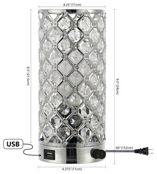 Lucie 9.5" Iron/Acrylic LED Mini Uplight Table Lamp With USB Port, Chrome/Clear