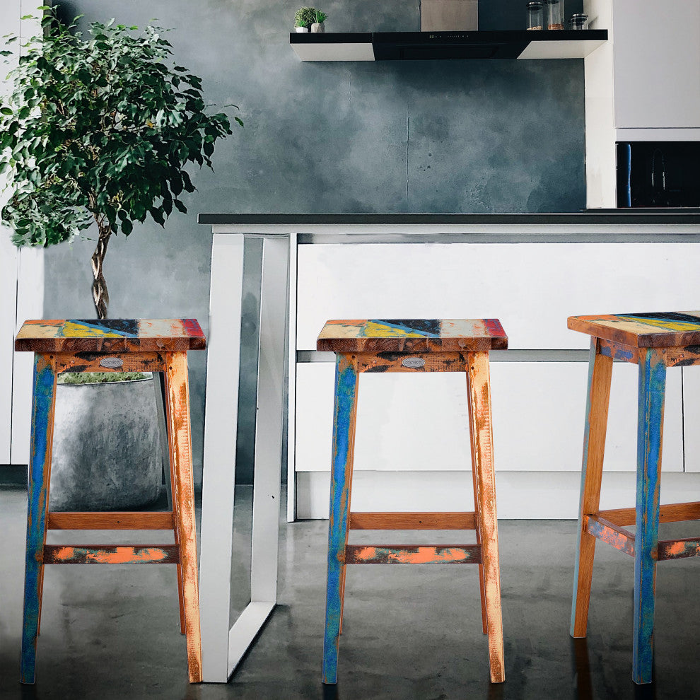 Marina Del Rey Square Recycled Teak Wood Boat Barstool