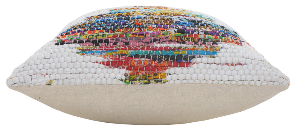 Ox Bay Handwoven White/Multi Geometric Organic Cotton Pillow Cover, 20"x20"