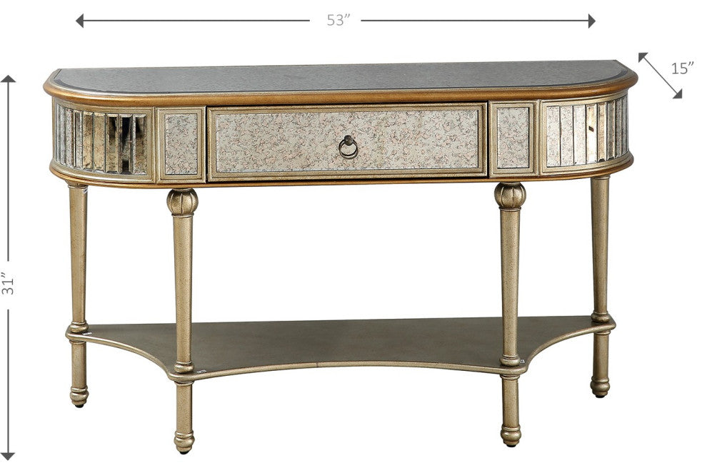 Antiqued Gold Demilune Console Table