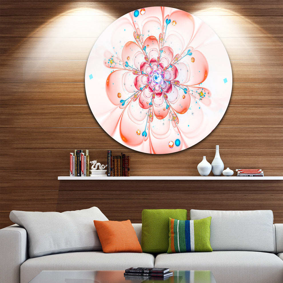 Pink Fractal Flower Petals Close-Up, Floral Disc Metal Wall Art, 23"