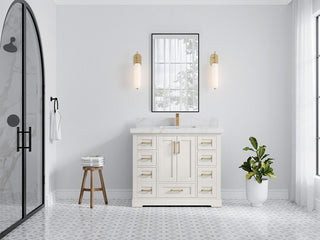 Boston 42" Single Sink Bath Vanity in Alabaster 2" Calacatta Sienna