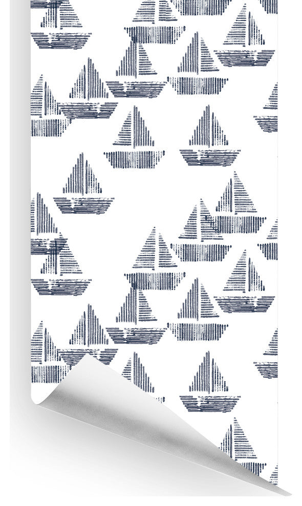 Sloop Dreams Wallcovering, Indigo, Roll, Traditional