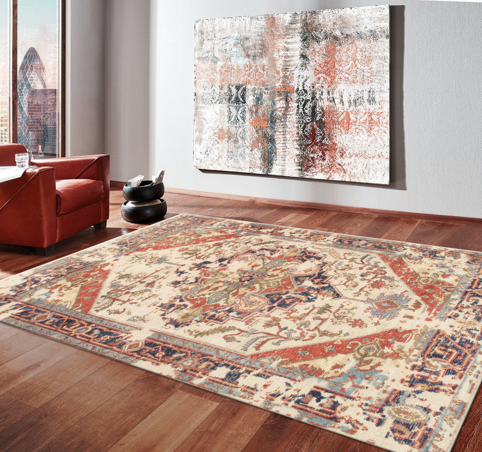 Pasargad Home Serapi Collection Hand-Knotted Ivory Wool Area Rug, 8'3"x10'