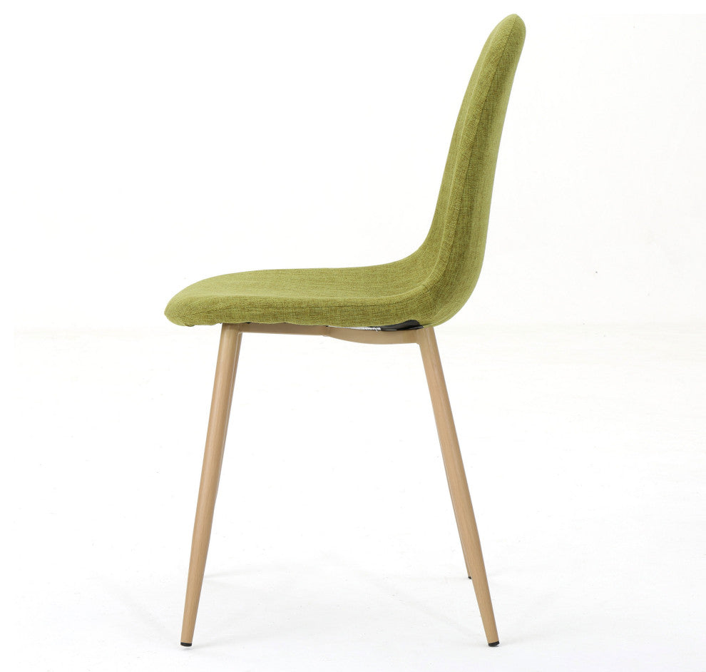 GDF Studio Resta Fabric Dining Chairs With Wood Finished Metal Legs, Set of 2, Green/Light Brown