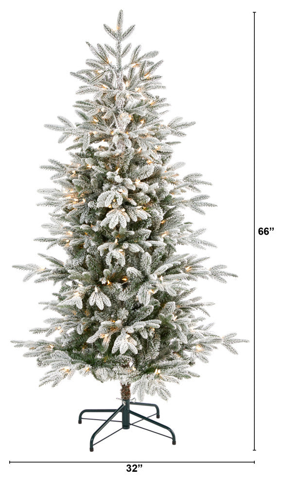 5.5ï¿½ Flocked Manchester Spruce Christmas Tree/ 200 Lights/ 560 Bendable Branches