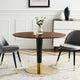 Dining Table, Oval, Wood, Metal, Gold Brown Brown Walnut, Cafe Bistro Restaurant