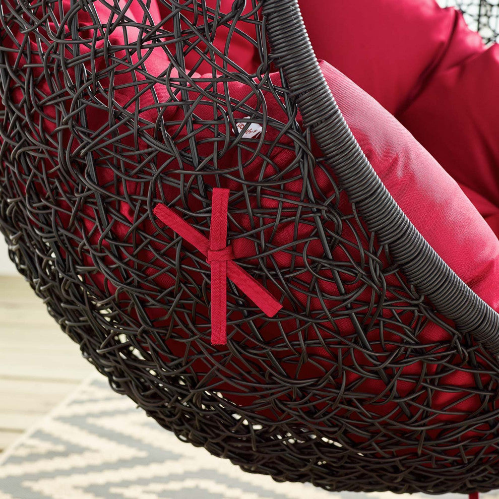 Swing Lounge Chair, Black Red, Modern, Outdoor Patio Balcony Cafe Bistro Garden