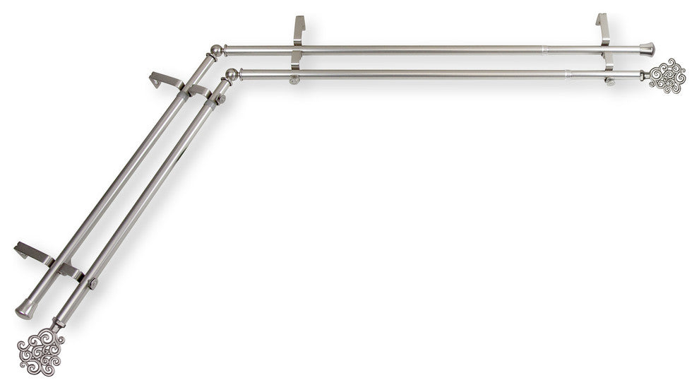Fabritio 13/16" Double Corner Window Curtain Rod, Satin Nickel, 28-48"
