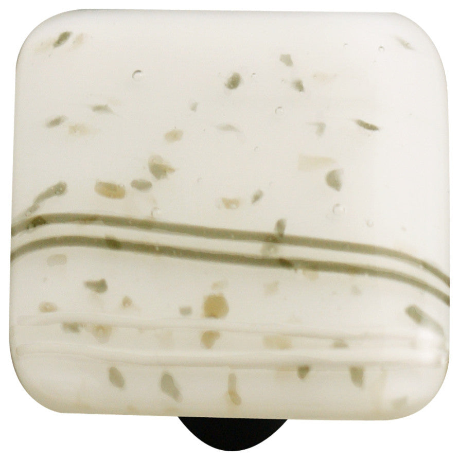 Art Glass Square Mardi Gras Knob, Black Post, Vanilla Mg White