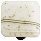 Art Glass Square Mardi Gras Knob, Black Post, Vanilla Mg White