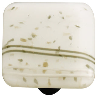 Art Glass Square Mardi Gras Knob, Black Post, Vanilla Mg White