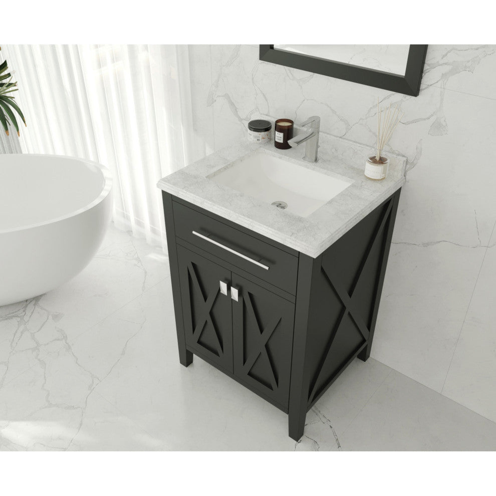 Wimbledon, 24" Espresso Cabinet With White Carrara Marble Countertop