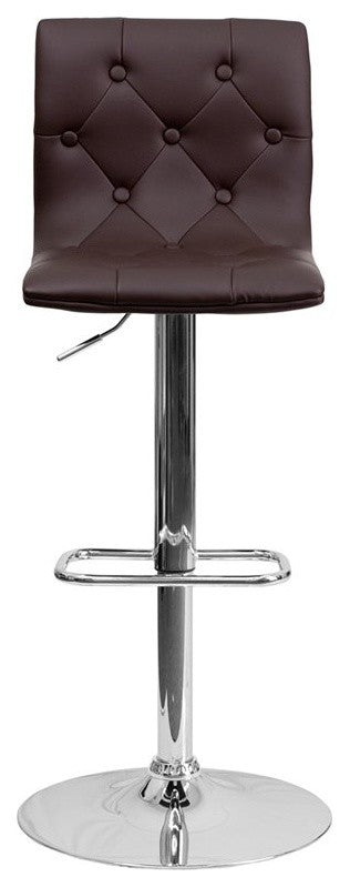Estella Abby Mid-Back Tufted Brown Vinyl Adjustable Barstool, Swivel