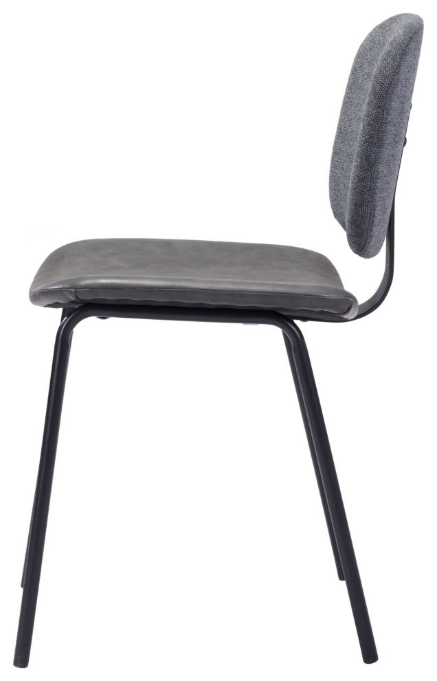 Dining Chair, Set of 2, Faux Vinyl Leather, Steel, Gray, Black, Cafe