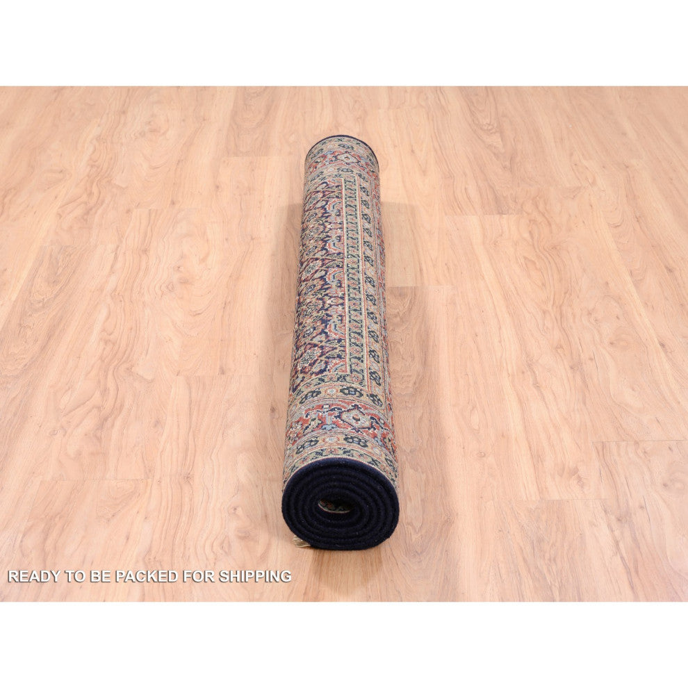 Midnight Blue All Over Herat Design Hand Knotted Hand Spun Wool Rug, 5'1" x 7'1"
