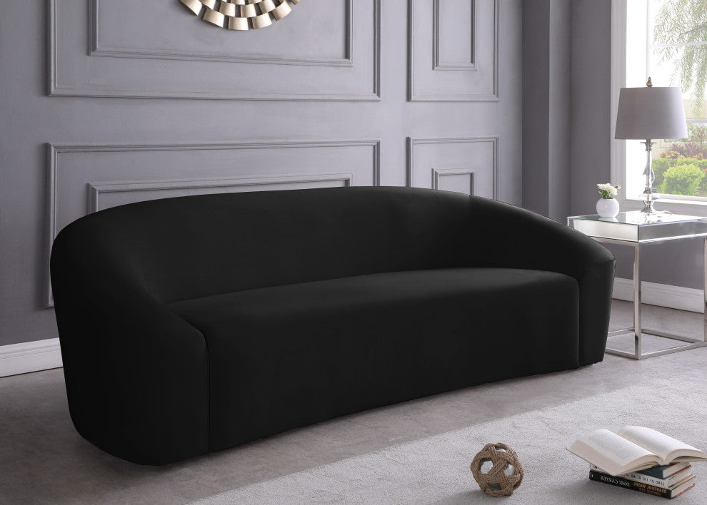 Riley Velvet Upholstered Rounded Sofa, Black