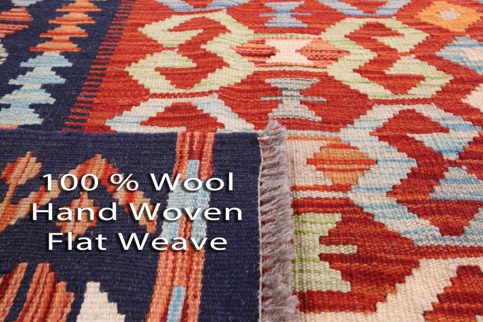 6' 3" X 8' 7" Flat Weave Kilim Reversible Wool On Wool Rug Q9481
