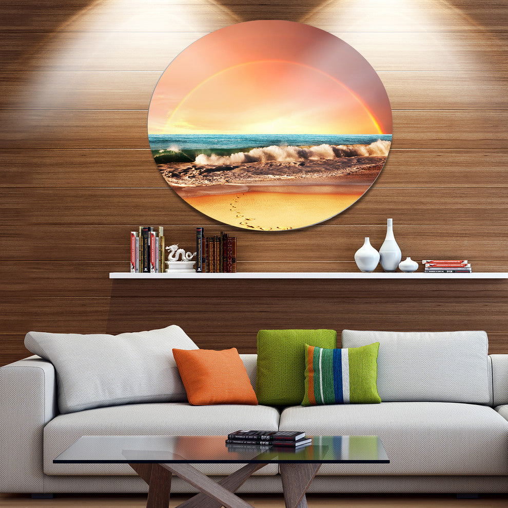 Majestic Rainbow Over Seashore, Landscape Round Wall Art, 23"