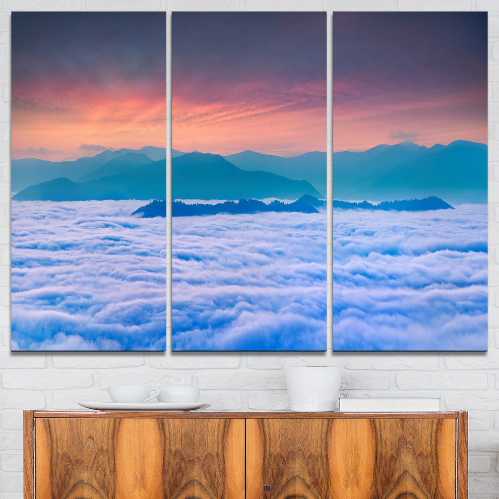 "Sea of White Fog and Mountains" Photo Canvas Print, 3 Panels, 36"x28"
