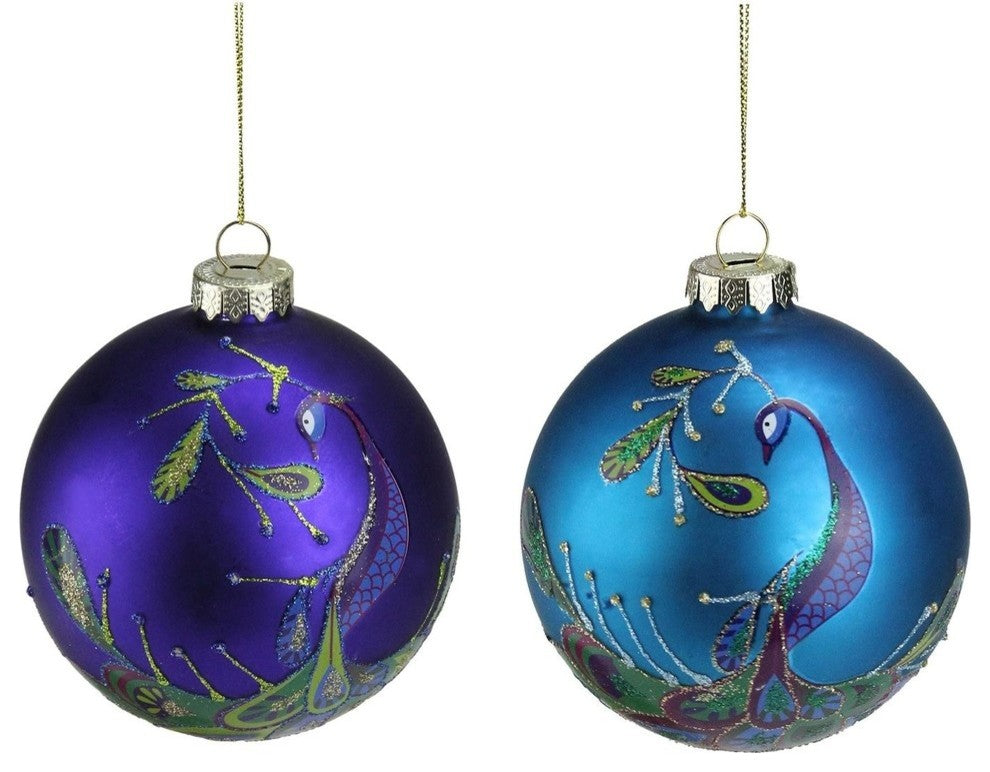 Regal Peacock Purple and Blue Glass Ball Christmas Ornaments, 4"