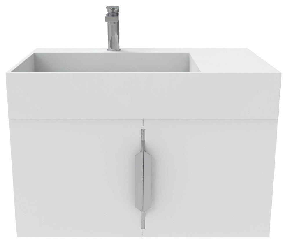 CastelloUSA Amazon 30" Left Wall Mounted Bathroom Vanity Set, White, White Top, Chrome Handles