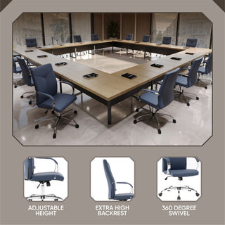 LeisureMod Sonora High-Back Adjustable Leather Conference Chair, Navy Blue
