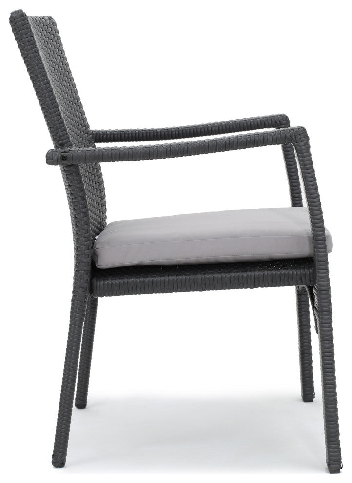 GDF Studio 7-Piece Dallas Outdoor Wood and Wicker Dining Set, Gray/Gray/Gray